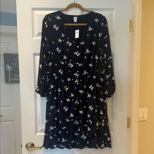 GAP Navy Floral Long Sleeve Dress